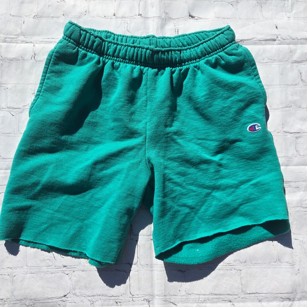 Champion Authentic Athleticwear Teal Green Sweat Shorts Raw Hem Small